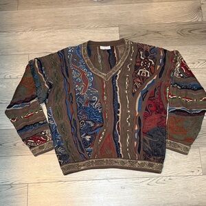 Vintage 90s COOGI Multicolor V-Neck Men's Sweater Medium